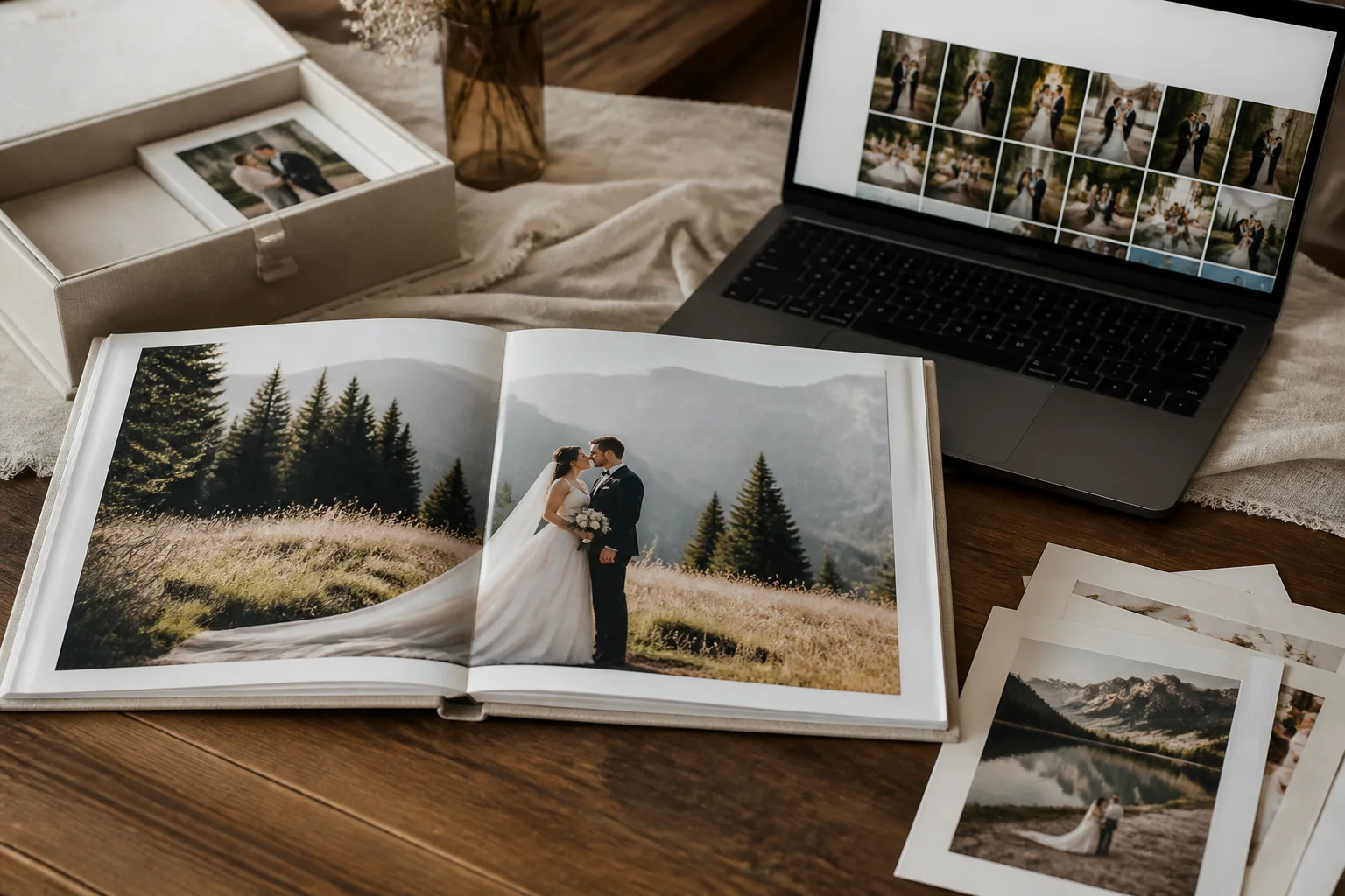 Professional wedding album, photographic prints and digital gallery deliverables