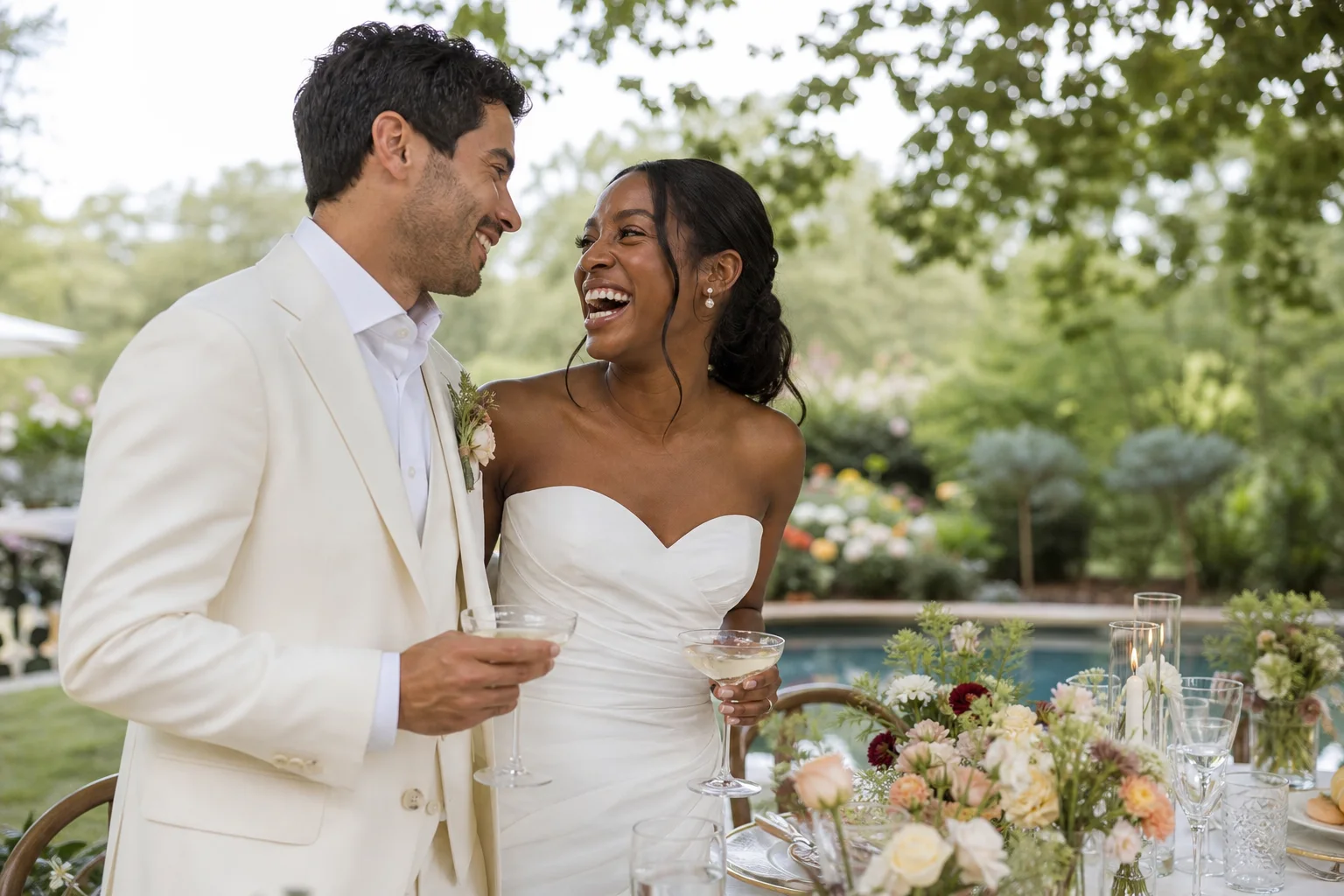 True-to-color wedding portrait preserving natural skin tones, flowers, and clothing colors